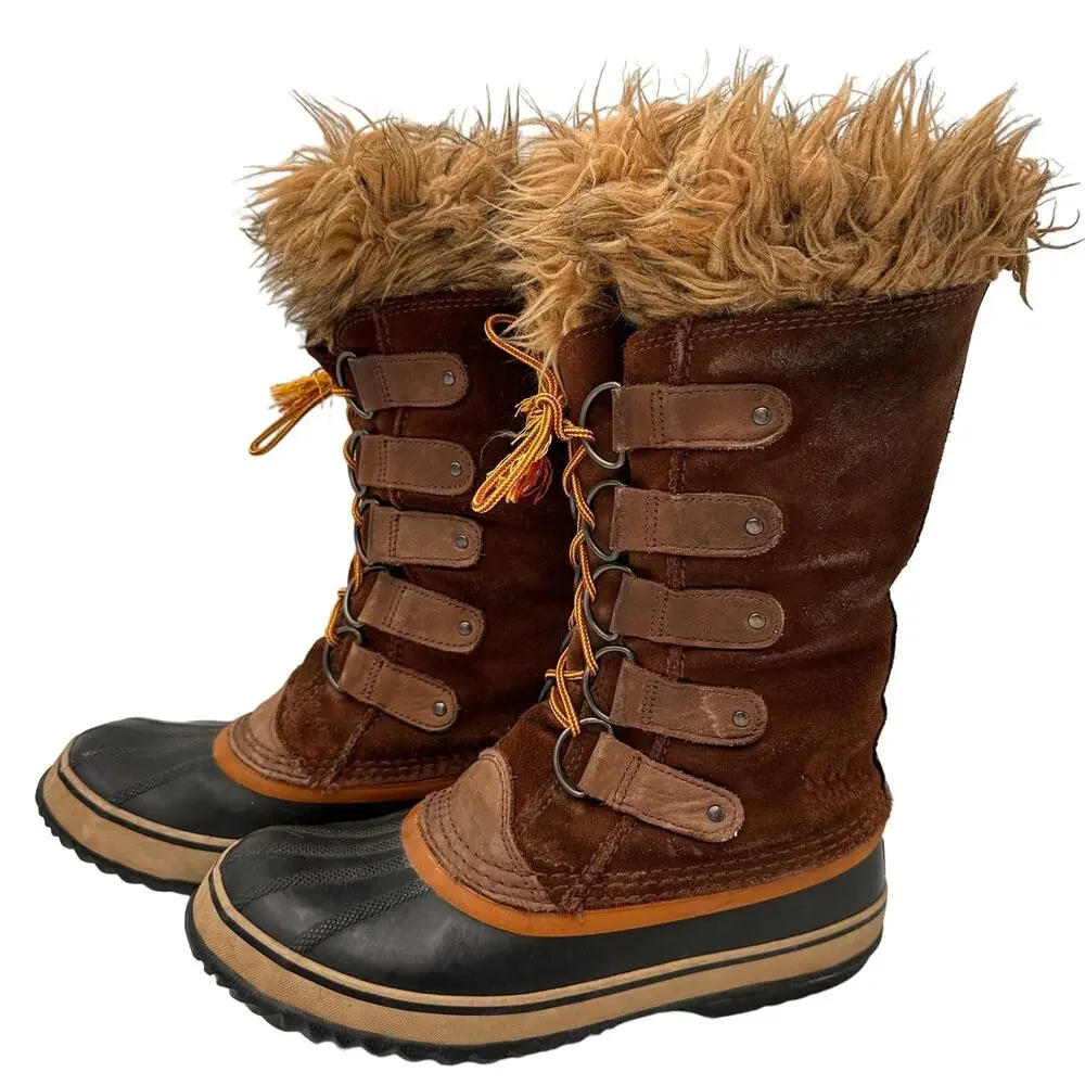 Sorel Women's Brown Joan of Arctic Leather Snow Boots Size 9